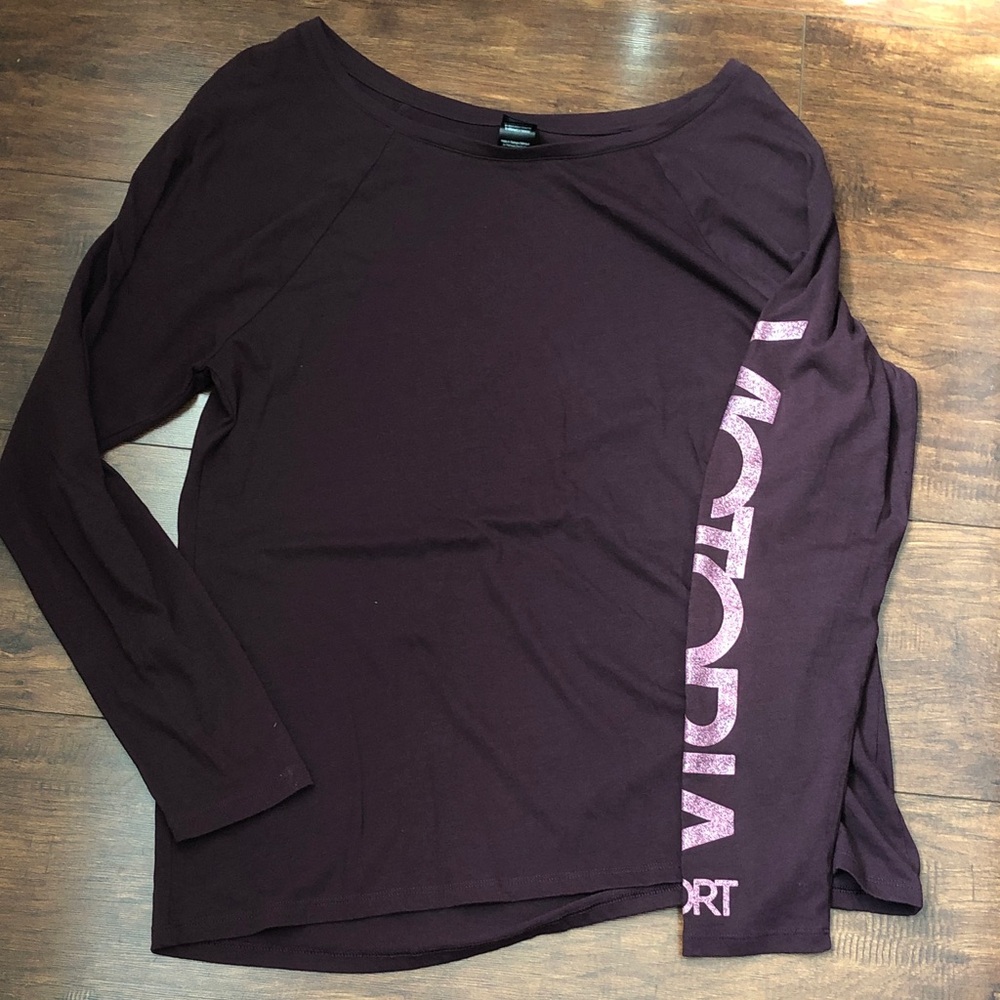Women’s Long Sleeve Crewneck Top - Plum with Pink Accent